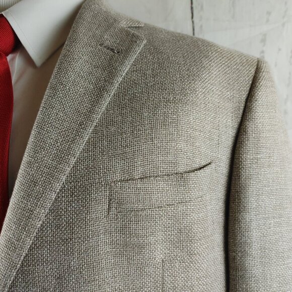 Joseph Abboud 46R Linen Blend 2 Button Grayish Tan Textured Blazer Sport Coat - Picture 3 of 13